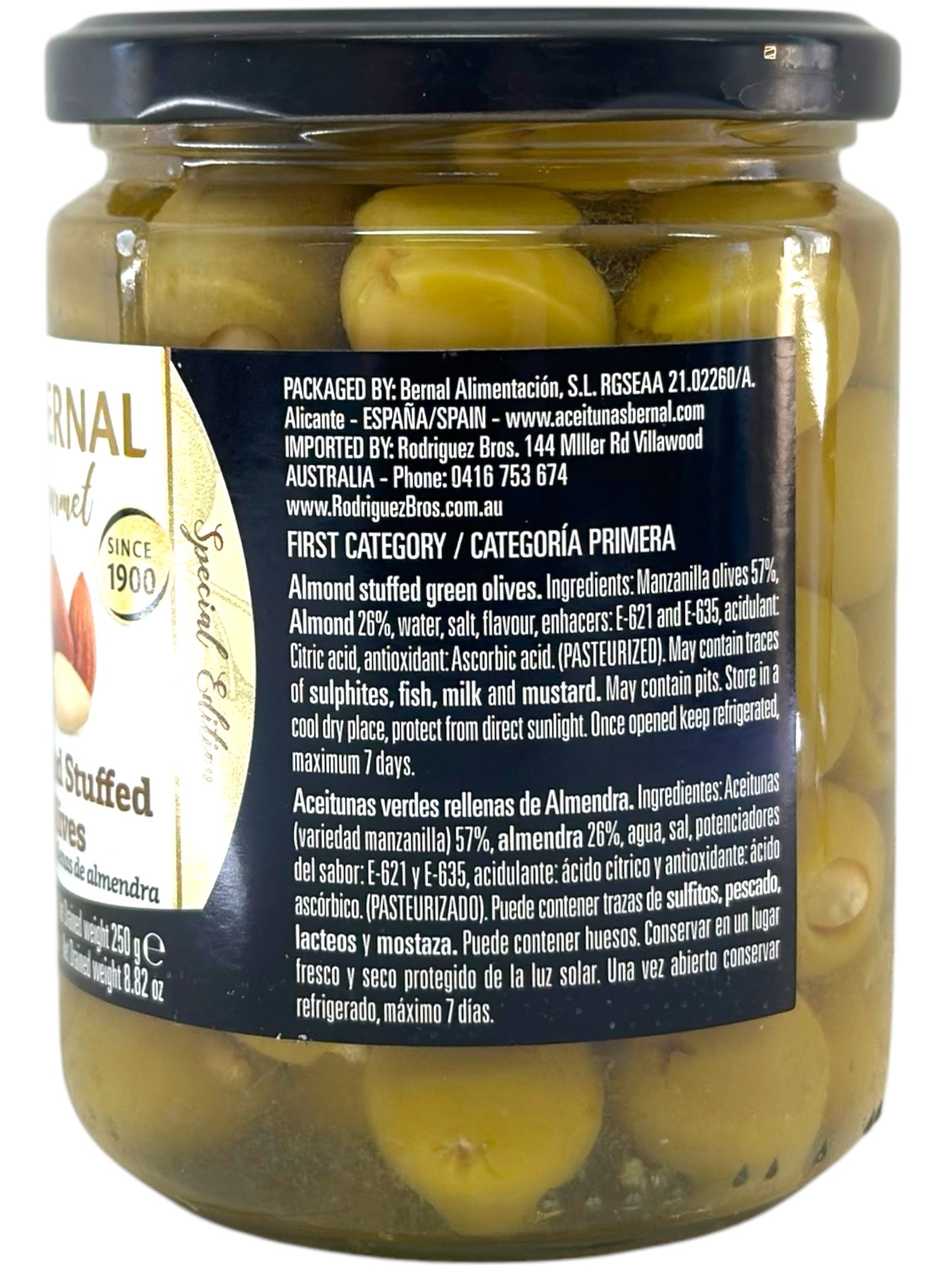Bernal Gourmet Spanish Almond Stuffed Manzanilla Olives 4 pack 436g x4