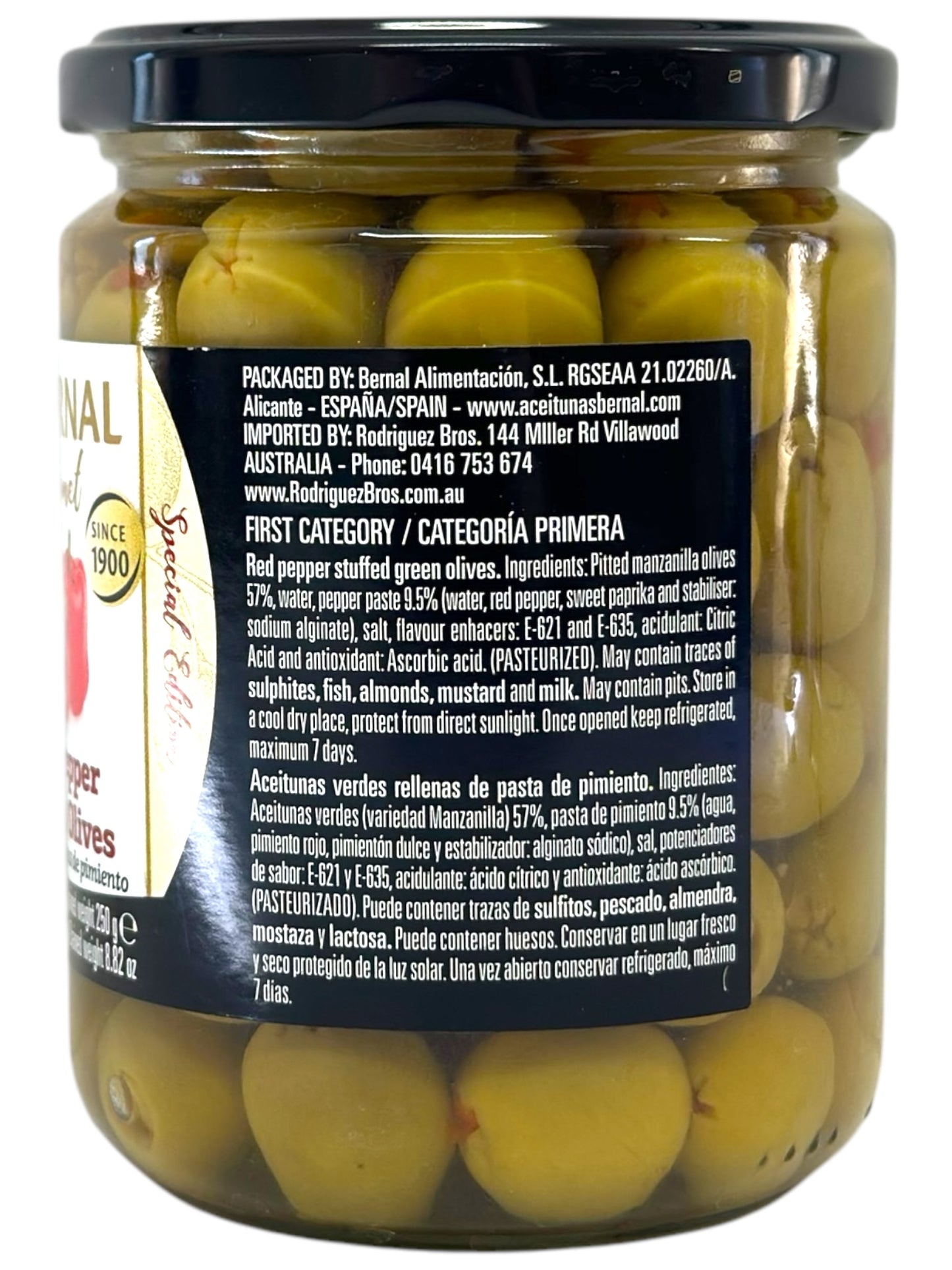 Bernal Gourmet Red Pepper Capsicum Stuffed Olives 436g