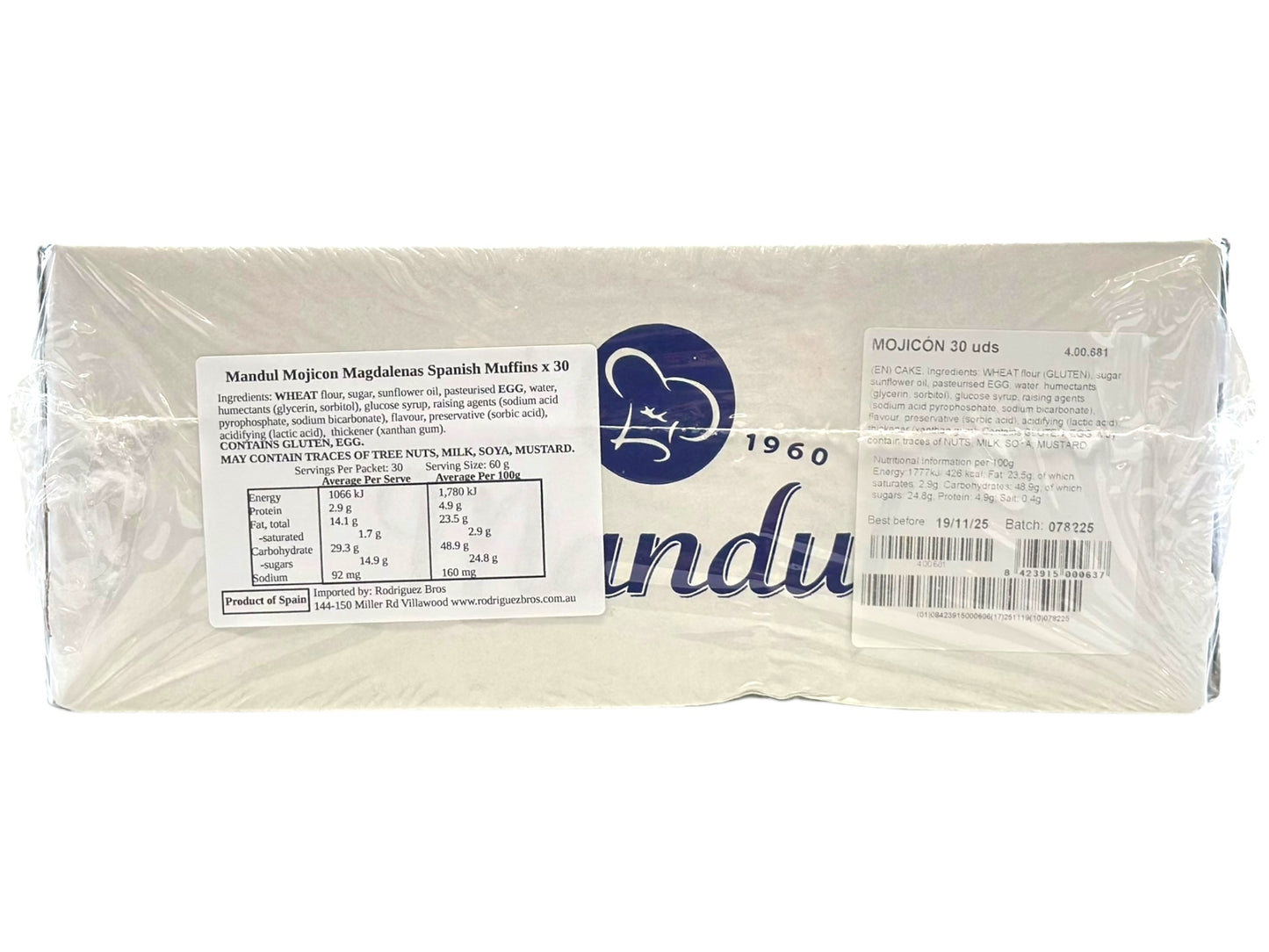 Mandul Mojicon Magdalenas Muffins Box 30 Units(Best Before 19-11-2025)