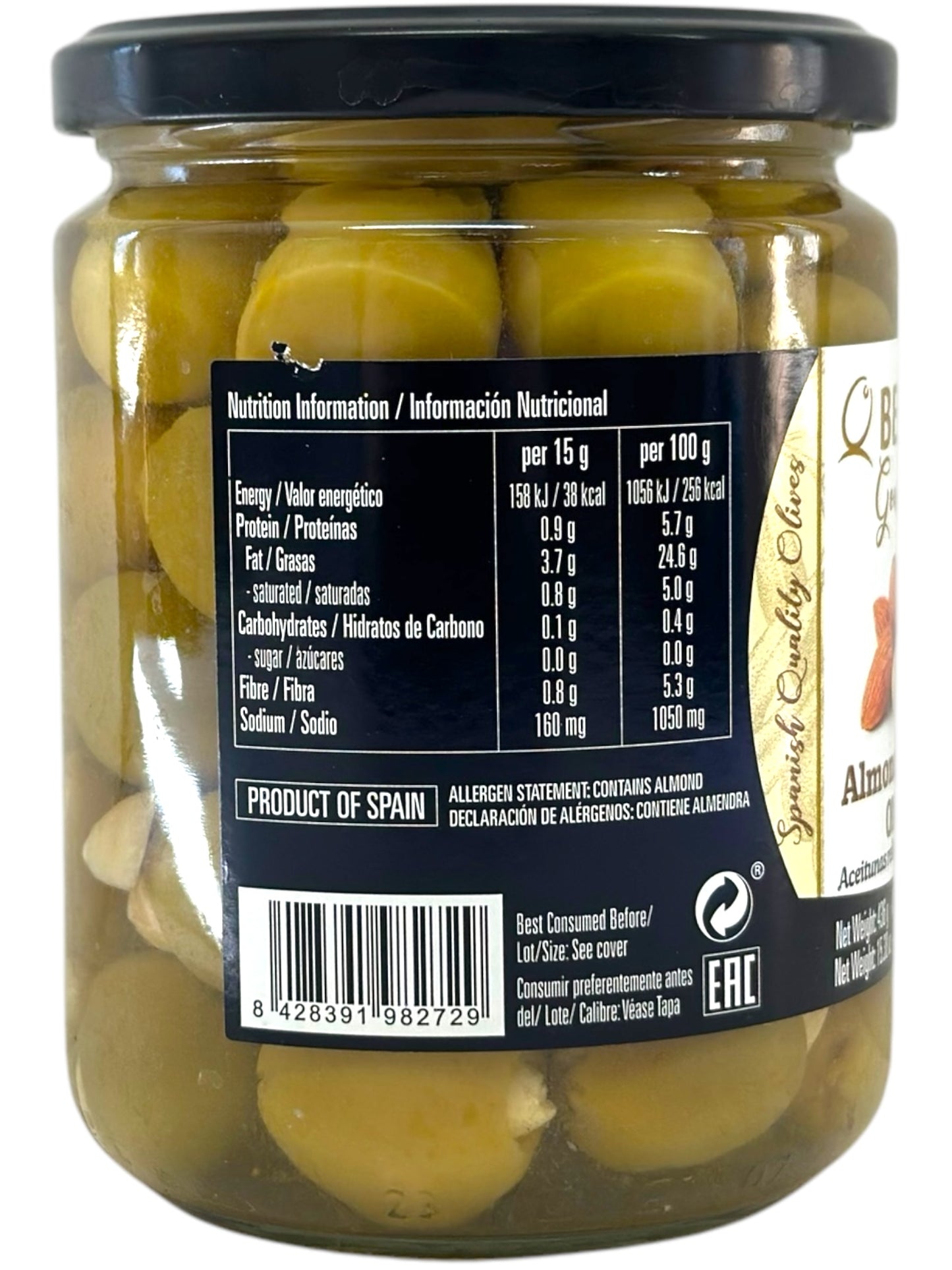 Bernal Gourmet Spanish Almond Stuffed Manzanilla Olives 4 pack 436g x4