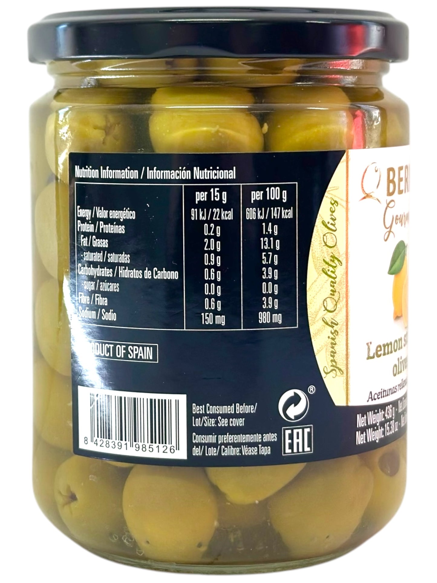 Bernal Gourmet Lemon Stuffed Manzanilla Olives 436g Gross 225g Drained