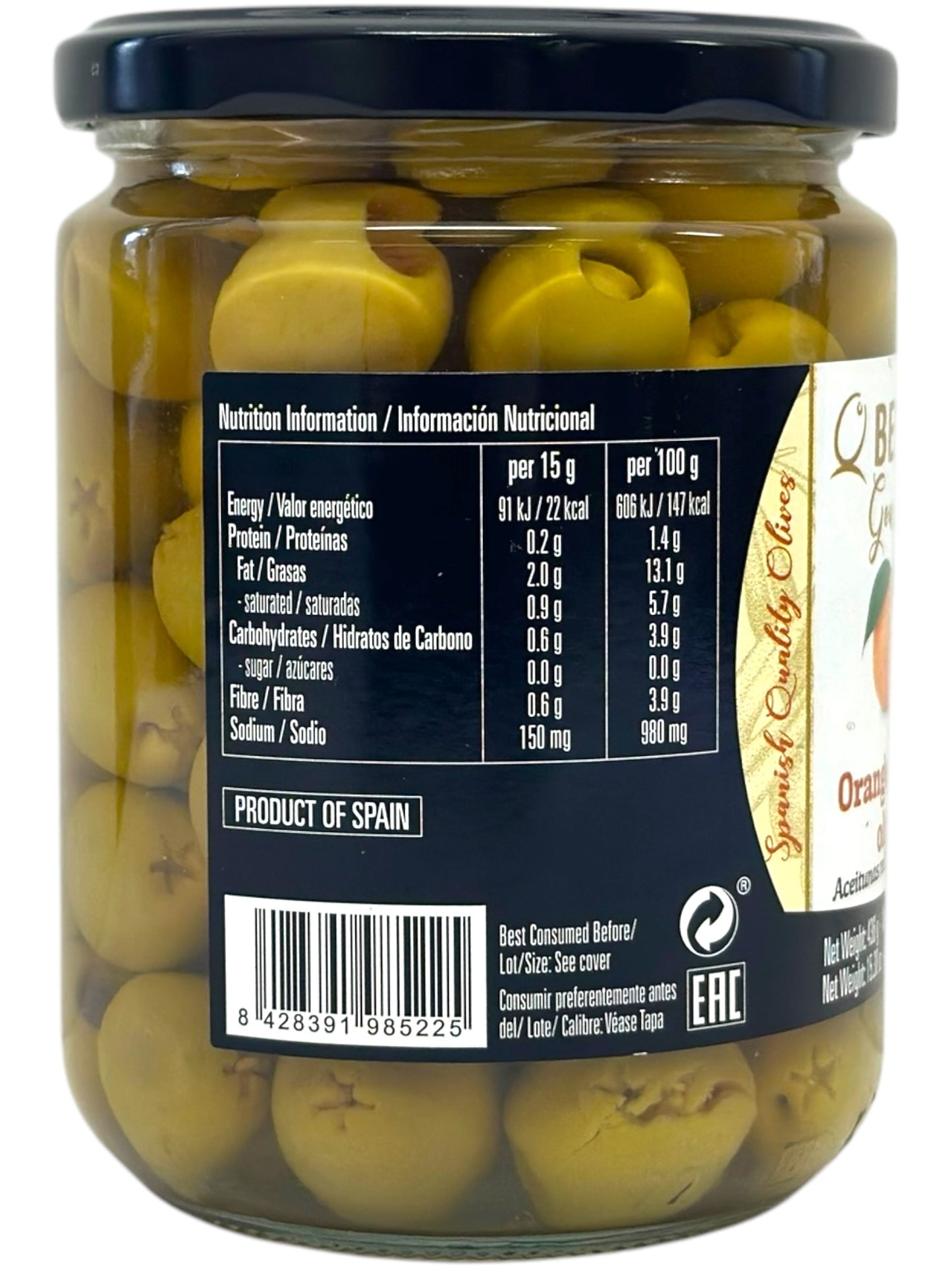 Bernal Gourmet Aceitunas Rellenas de Naranja Orange Stuffed Olives 436g