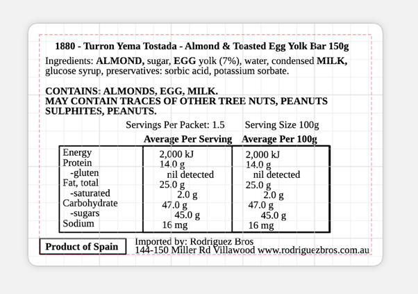 1880 Turron de Yema Tostada Premium Edition Almond & Toasted Egg Yolk Bar 150g (Best Before 31-07-2026)