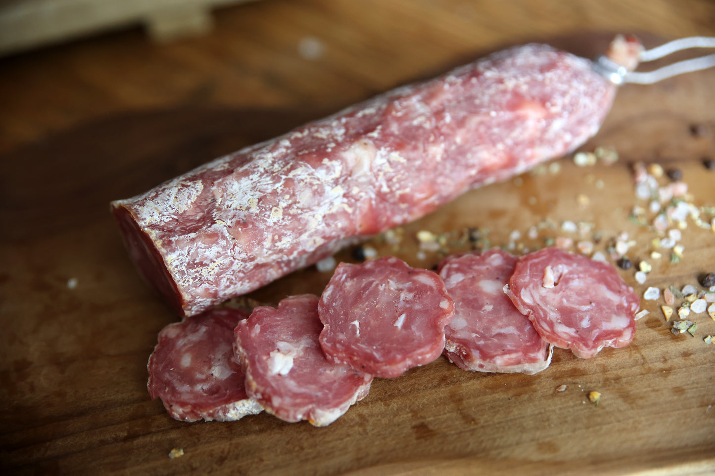 Fennel and Garlic Salchichon Whole Salami Approx 320g random weight packet. Regular price $8.00 AUD [You are guaranteed to receive at least 300g of product, equivalent price of $33.33 per kg.]