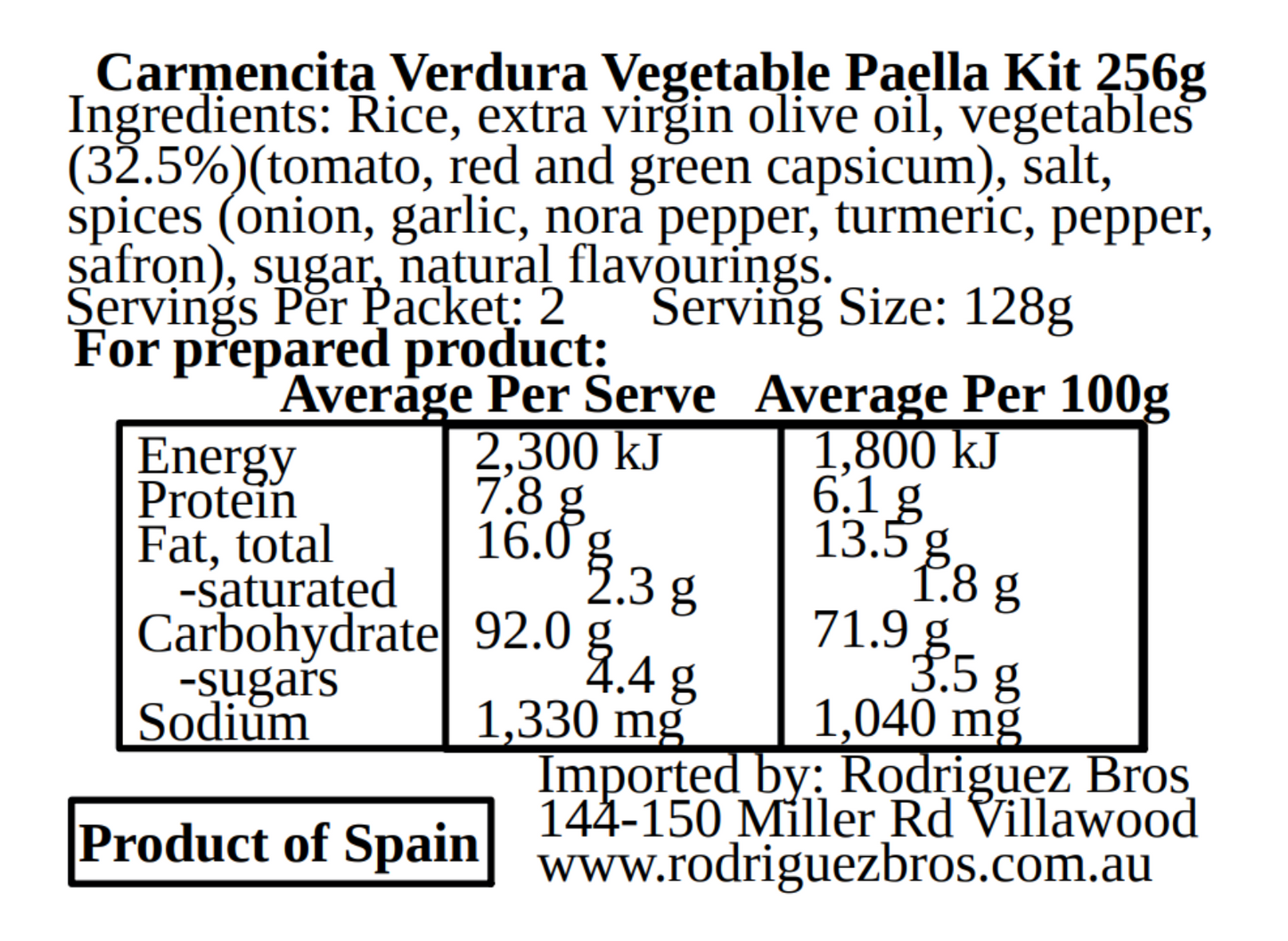 Carmencita Vegetable Paella Kit 256g Twin Pack 512g Total
