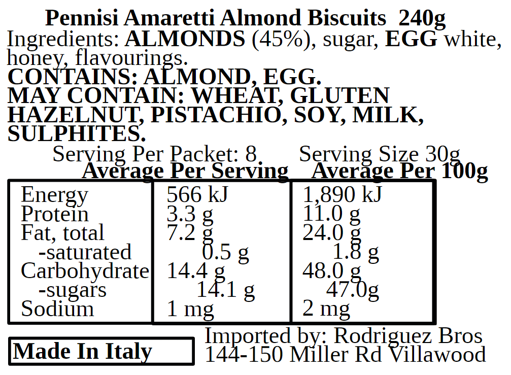 Pennisi Paste di Mandorla Almond Paste Biscuits 240g Twin Pack- 480g Total (Best Before 31-01-2025)