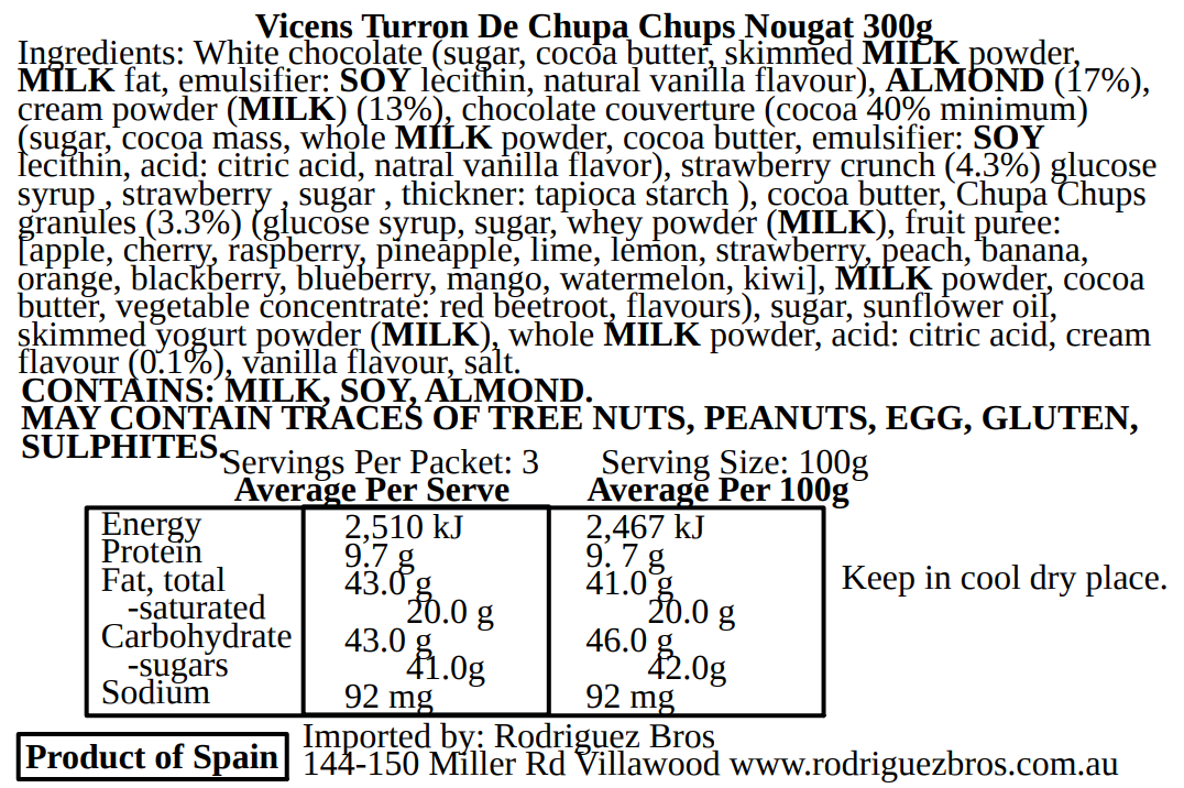 Vicens Turron Chupa Chups Strawberries and Cream 300g (Best Before 01-01-2026)