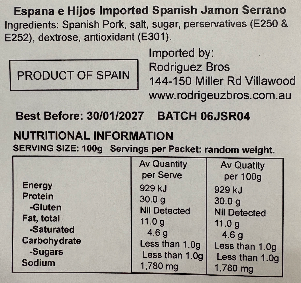 Espana e Hijos Jamon Serrano Sliced 500g
