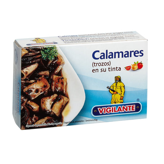 Vigilante Calamares Trozos en su Tinta Squid Pieces in Ink 115g (Best Before 01-01-2030)