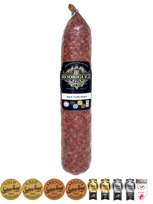 Truffle Salami Approx 320g random weight packet. Regular price $15.00 AUD [You are guaranteed to receive at least 300g of product, equivalent price of $50.00 per kg.]