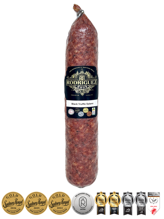 Truffle Salami Approx 320g random weight packet. Regular price $15.00 AUD [You are guaranteed to receive at least 300g of product, equivalent price of $50.00 per kg.]