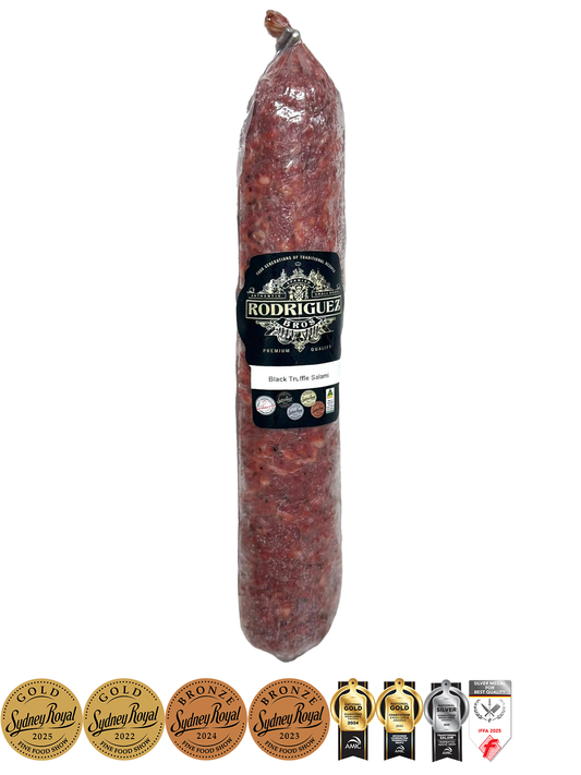 Truffle Salami Approx 320g random weight packet. Regular price $15.00 AUD [You are guaranteed to receive at least 300g of product, equivalent price of $50.00 per kg.]