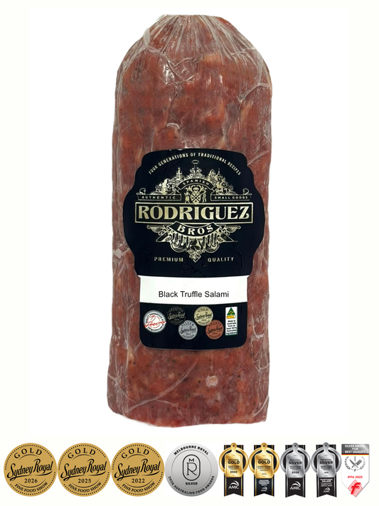Truffle Salami Approx 400g random weight packet. Regular price $20.00 AUD [You are guaranteed to receive at least 380g of product, equivalent price of $52.63 per kg.]