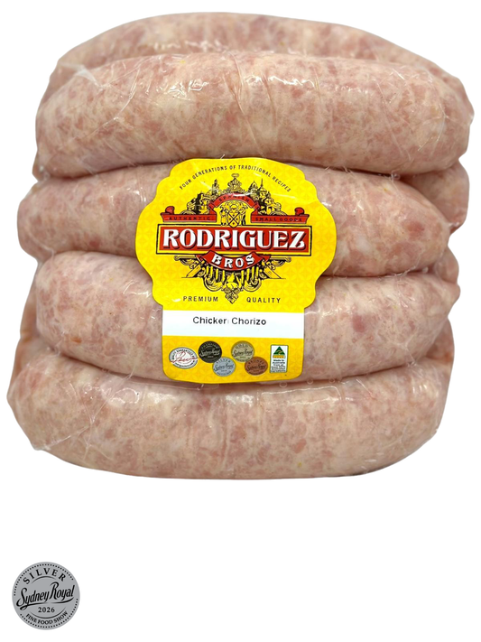 Smoked Chicken Chorizo Random weight approx 900g packet 8 pieces regular price $19.00 AUD. You are guaranteed to receive at least 850g of product, equivalent price of $22.35 per kg