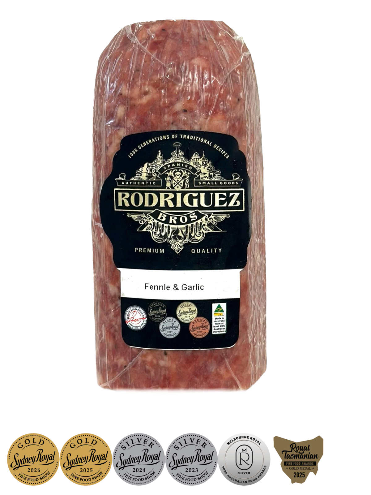 Fennel and Garlic Salchichon Half Salami Approx 400g random weight packet. Regular price $15.00 AUD [You are guaranteed to receive at least 400g of product, equivalent price of $33.33 per kg.]