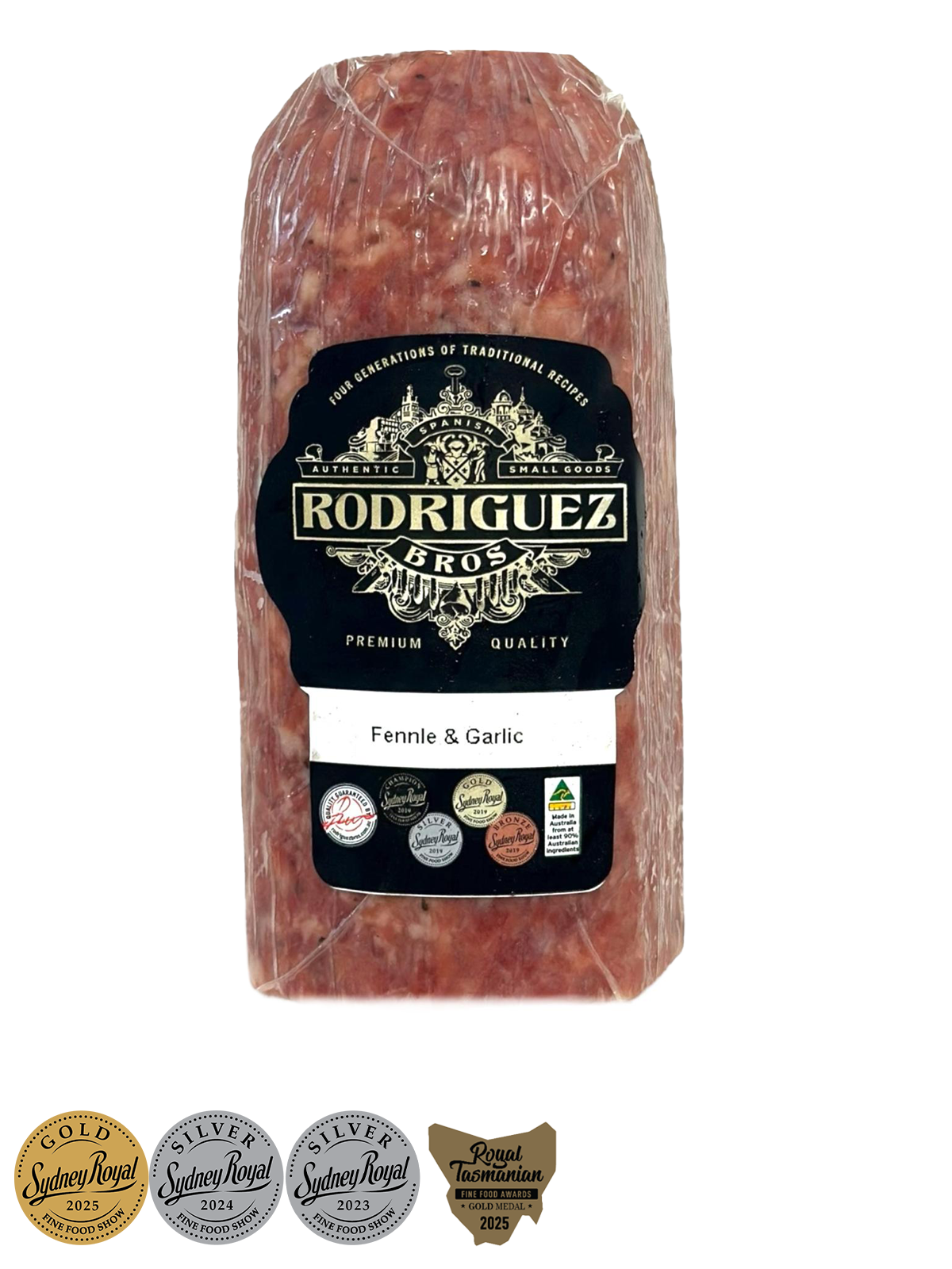 Fennel and Garlic Salchichon Half Salami Approx 400g random weight packet. Regular price $15.00 AUD [You are guaranteed to receive at least 400g of product, equivalent price of $33.33 per kg.]