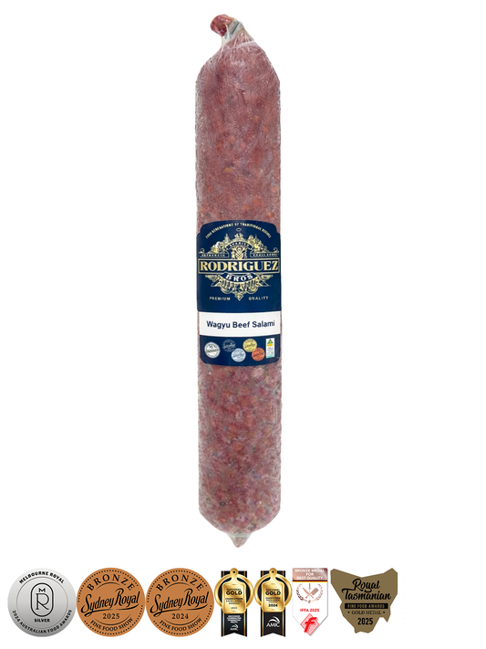 Beef Wagyu Salami. Weight approx 400g piece $20.00 AUD.(You are guaranteed to receive at least 385g of product, equivalent price of $53.33 per kg.)