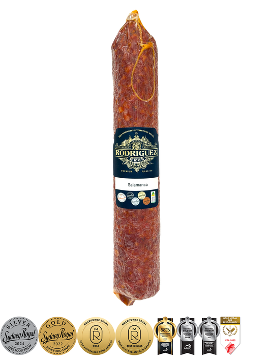 Salamanca Full Salami Approx 780g random weight packet. Regular price $25.00 AUD [You are guaranteed to receive at least 750g of product, equivalent price of $33.33 per kg.]