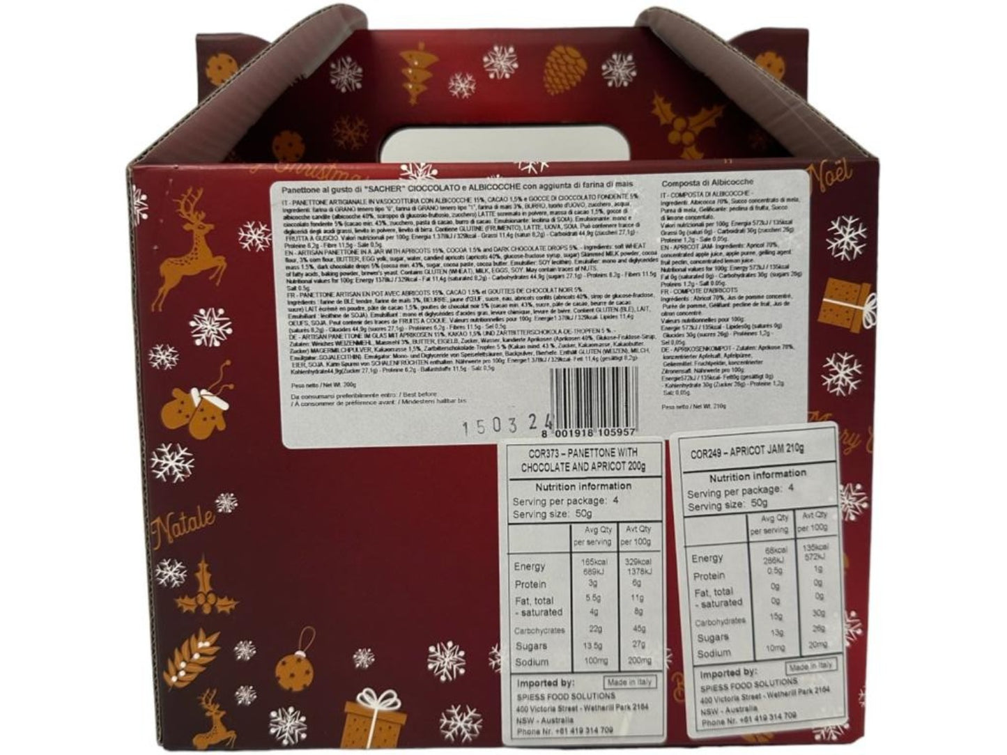 Cordero Panettone Italian Chocolate and Apricots Cake (200g) with Apricot Jam (210g)