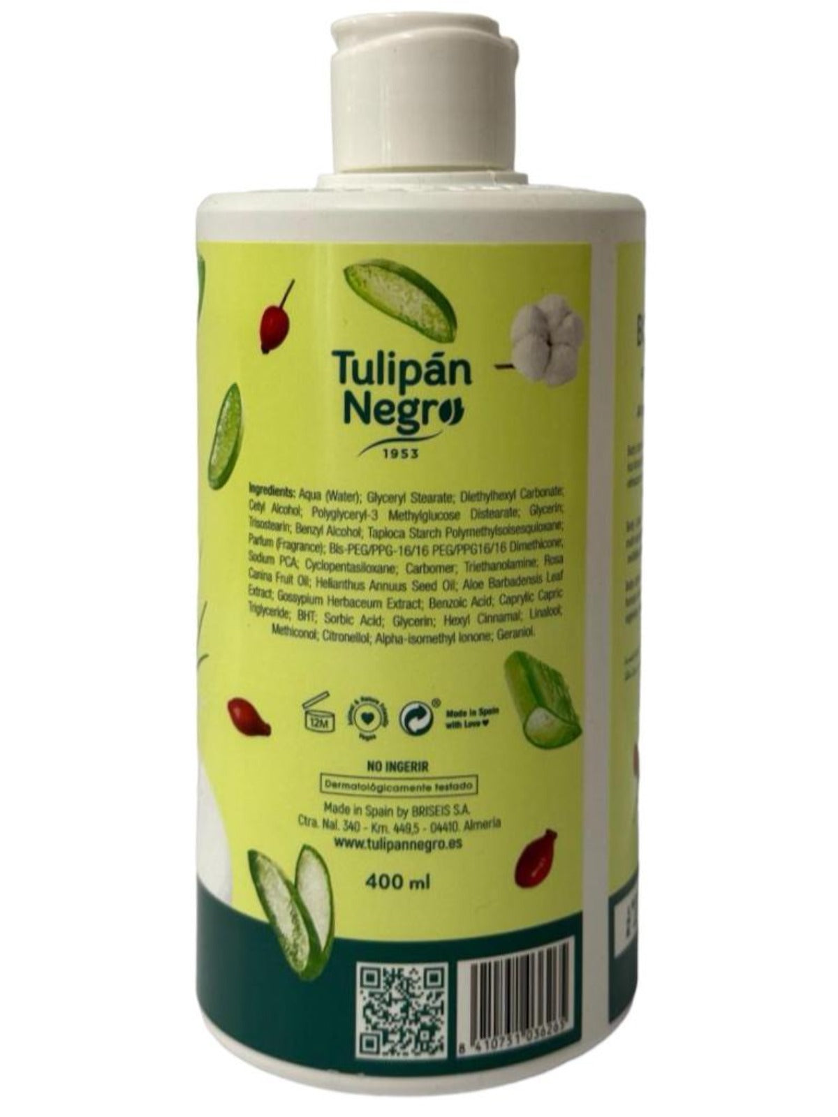Tulipan Negro Aloe Vera, Cotton and Rosehip Extract Spanish Body Lotion 400ml