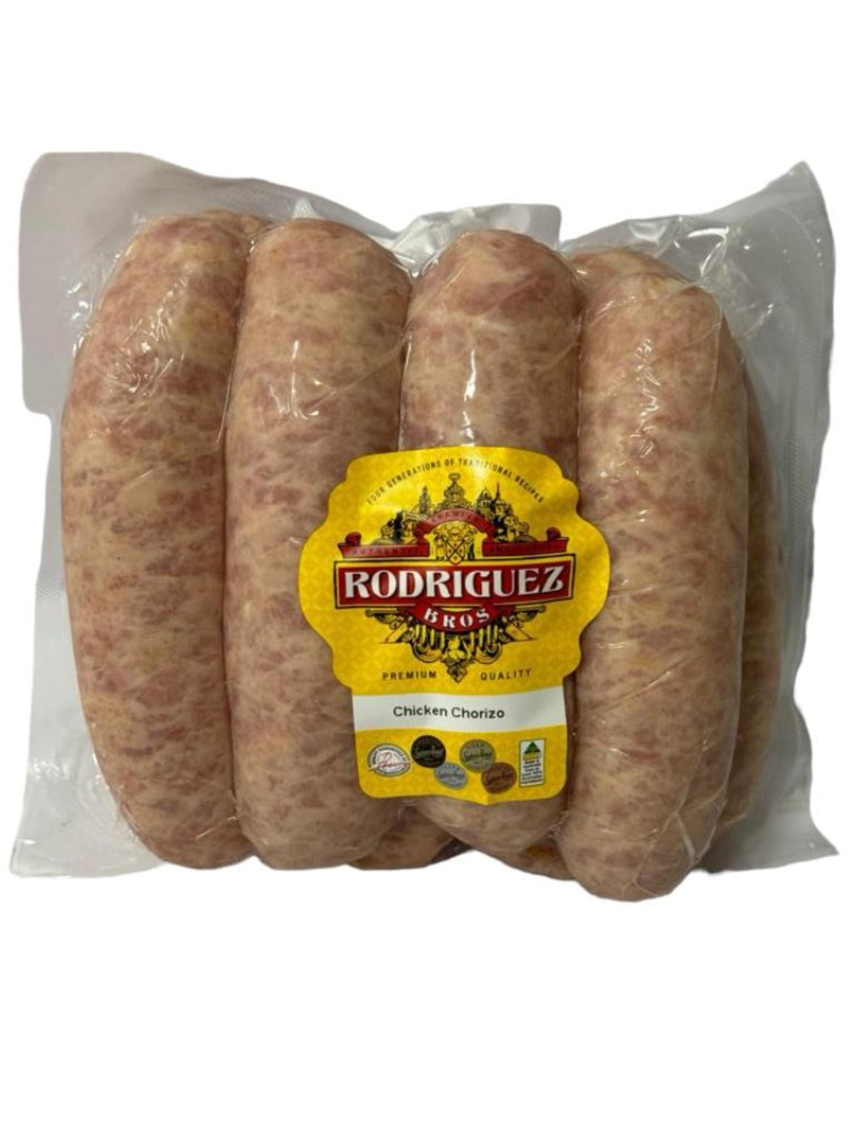 Smoked Chicken Chorizo Random weight approx 950g packet 8 pieces regular price $19.00 AUD. You are guaranteed to receive at least 920g of product, equivalent price of $20.43 per kg