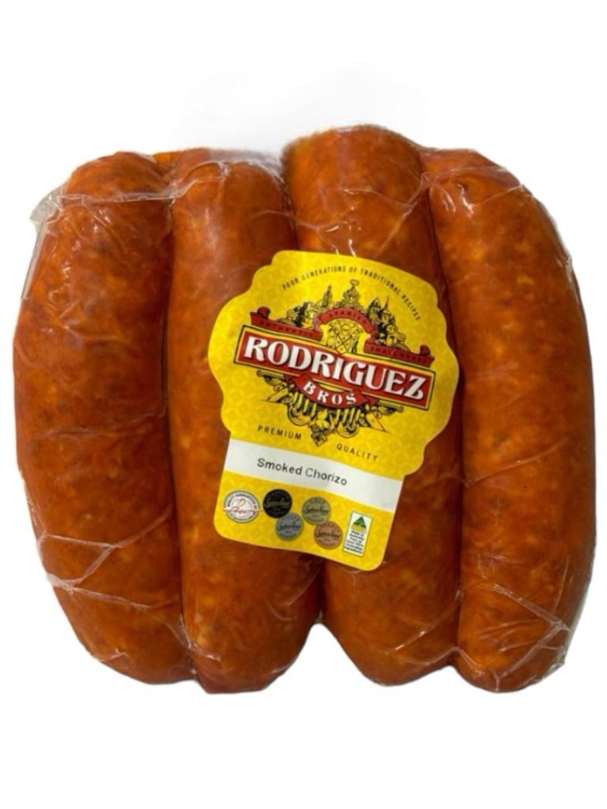 Smoked Chorizo 4 piece pack random weight approx 400g packet. Regular price $10.00 AUD [You are guaranteed to receive at least 390g of product, equivalent price of $25.64 per kg.]