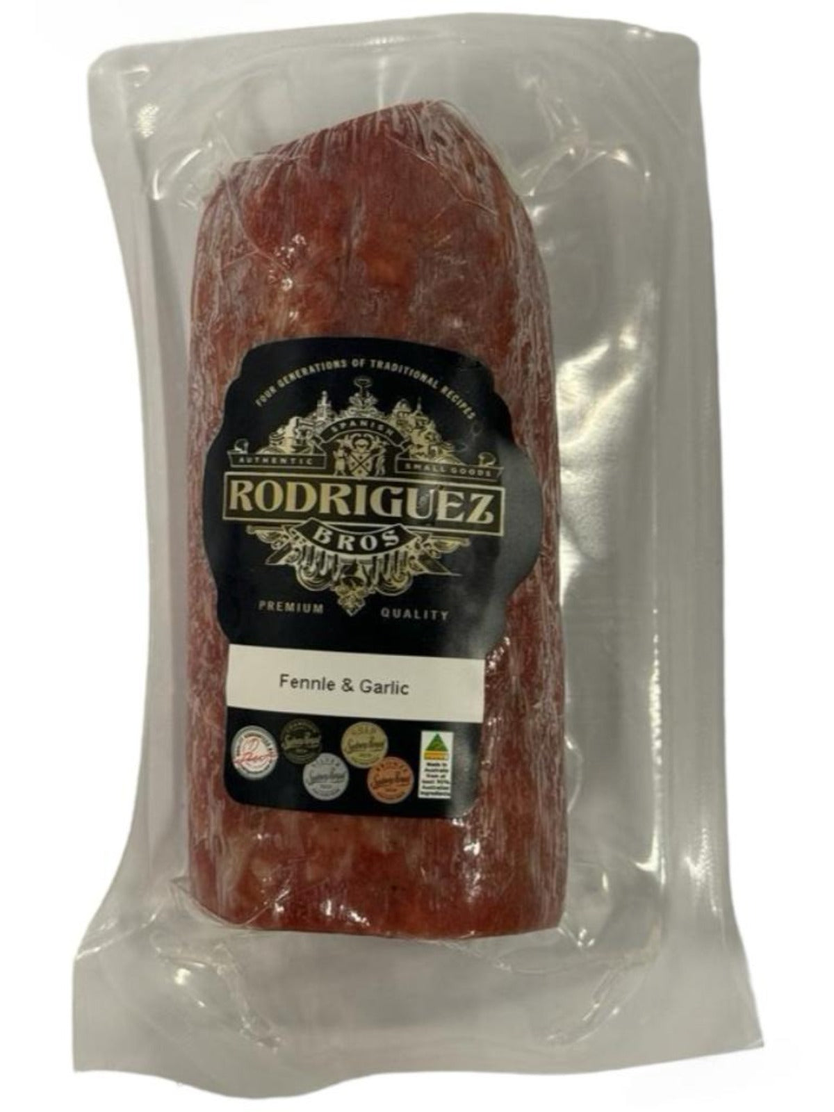 Fennel and Garlic Salchichon Half Salami Approx 320g random weight packet. Regular price $8.00 AUD [You are guaranteed to receive at least 300g of product, equivalent price of $33.33 per kg.]