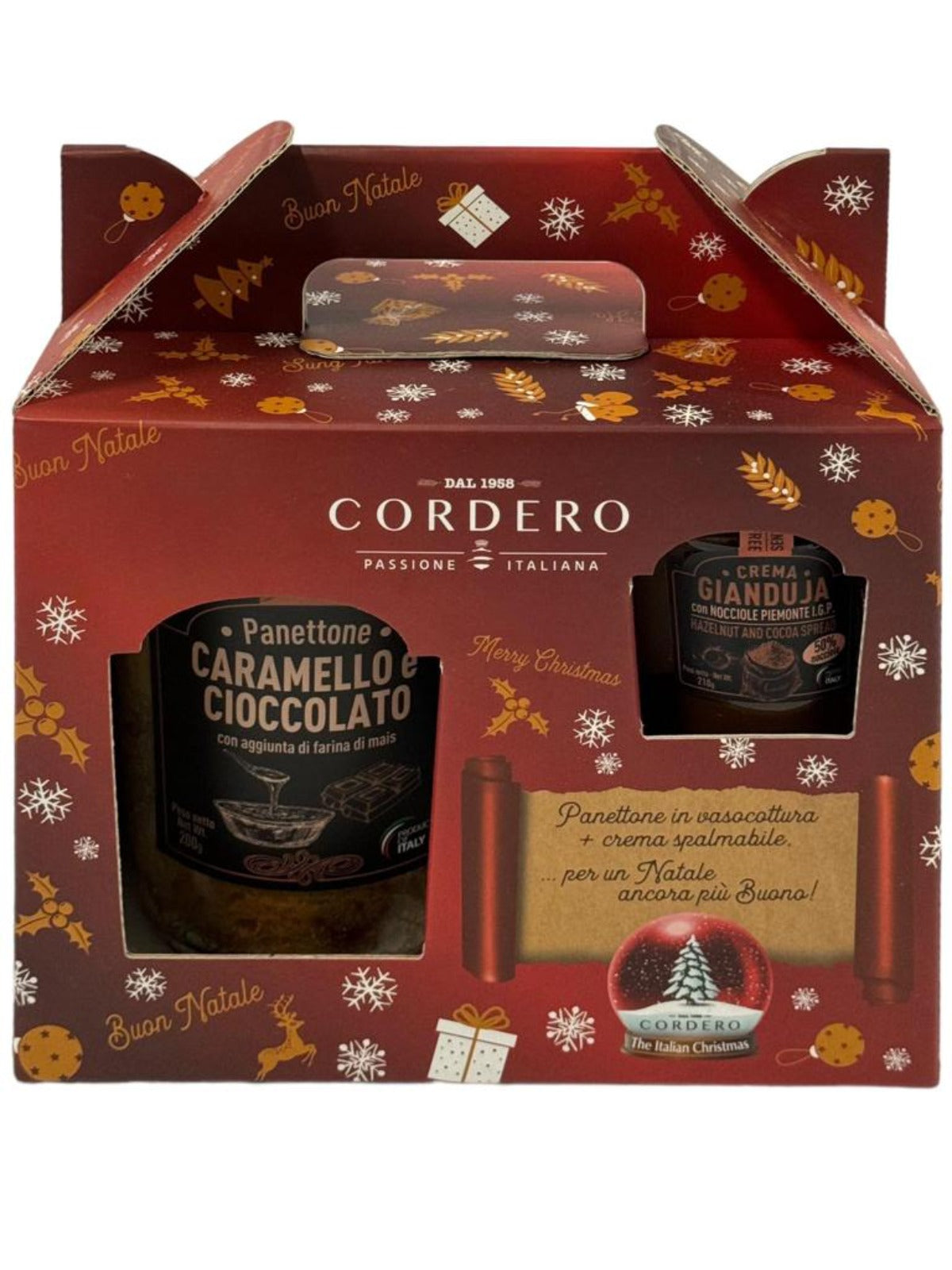 Cordero Panettone Italian Caramel and Chocolate Cake (200g) with Chocolate & Hazelnut Spread Sauce (210g)