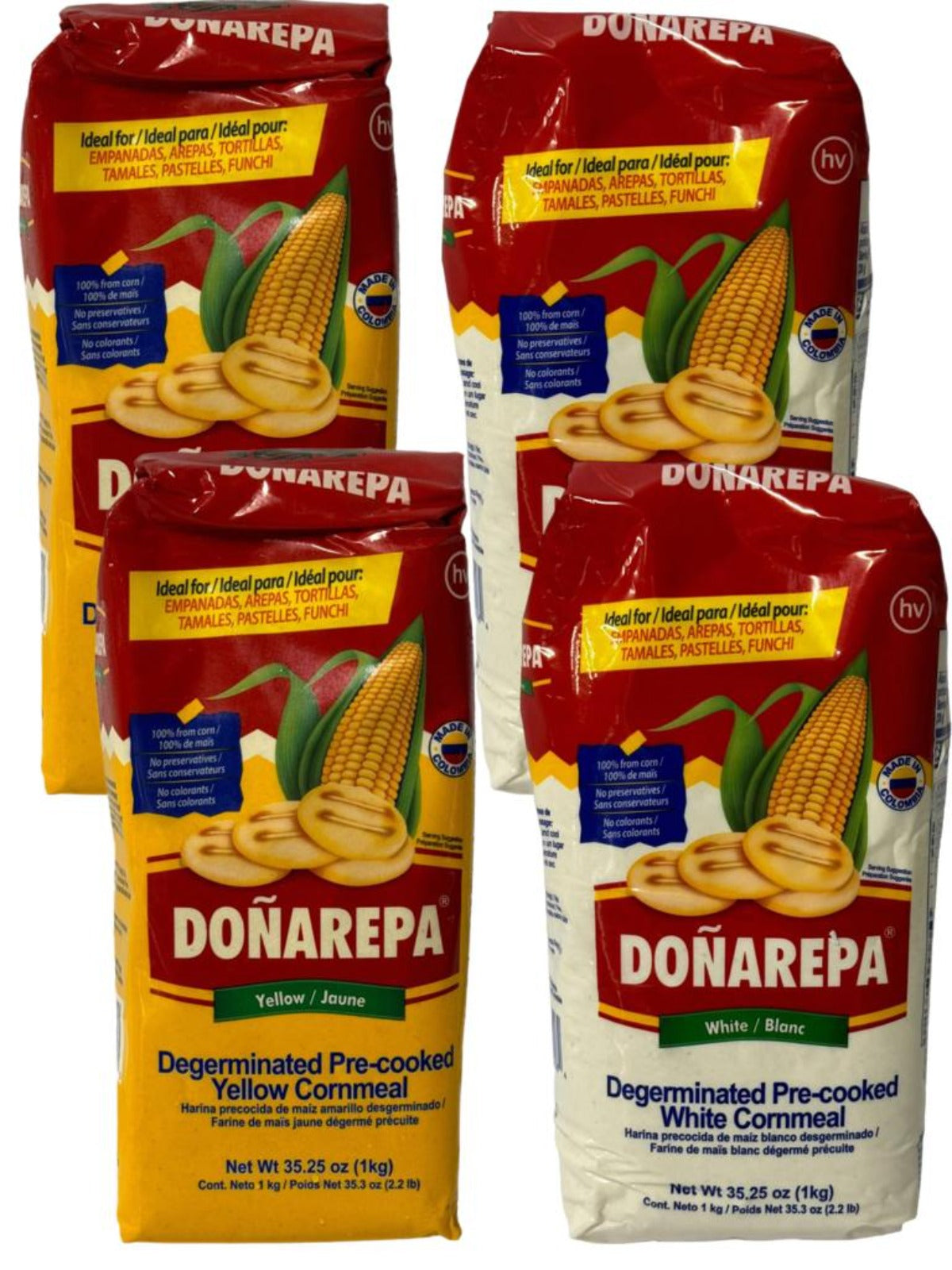 Donarepa Colombian White Corn Flour Twin Pack + Donarepa Colombian Yellow Corn Flour Twin Pack 1kg ea 4kg total