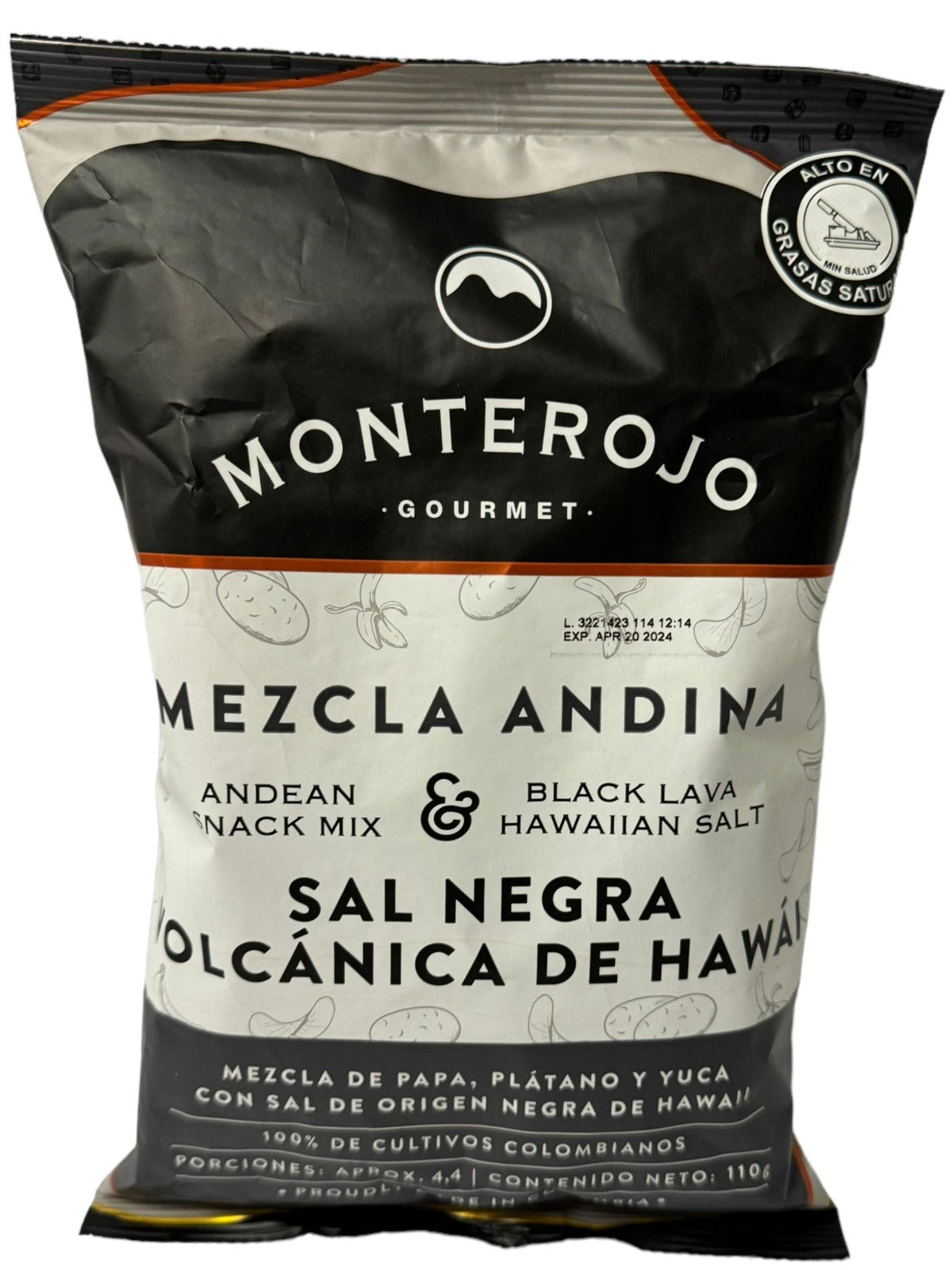 Monterojo Mezcla Andina Sal Negra Volcanica de Hawai Black Lava Hawaiian Salt Snack Mix 110g