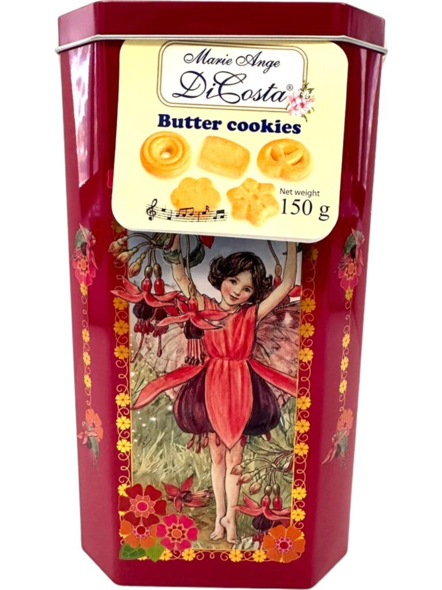 Marie Ange di Costa Flower Fairy Music Box with Italian Butter Cookies—Il Incantesimo in Crimson 150g