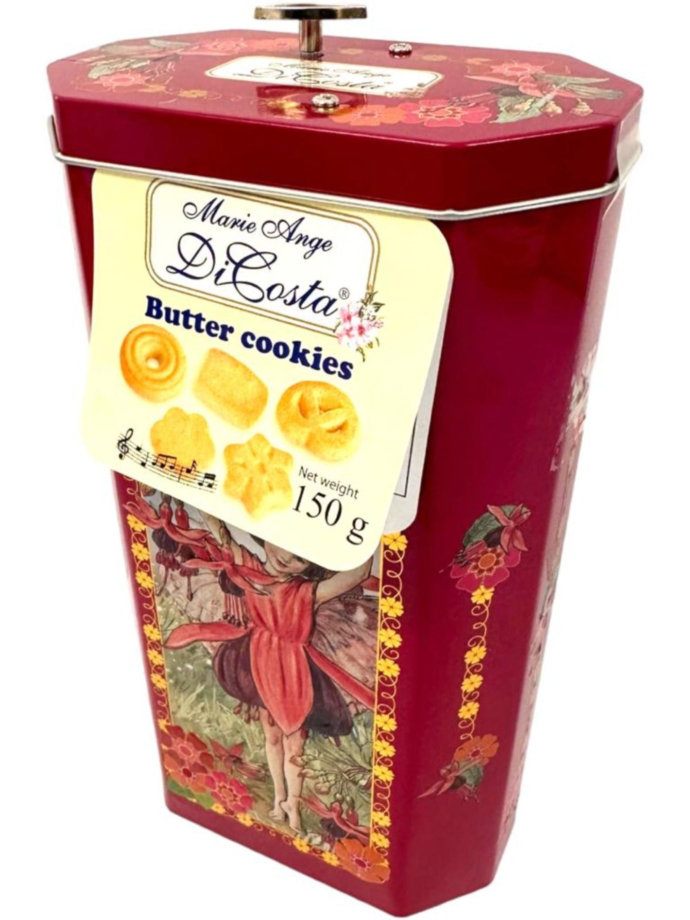 Marie Ange di Costa Flower Fairy Music Box with Italian Butter Cookies—Il Incantesimo in Crimson 150g