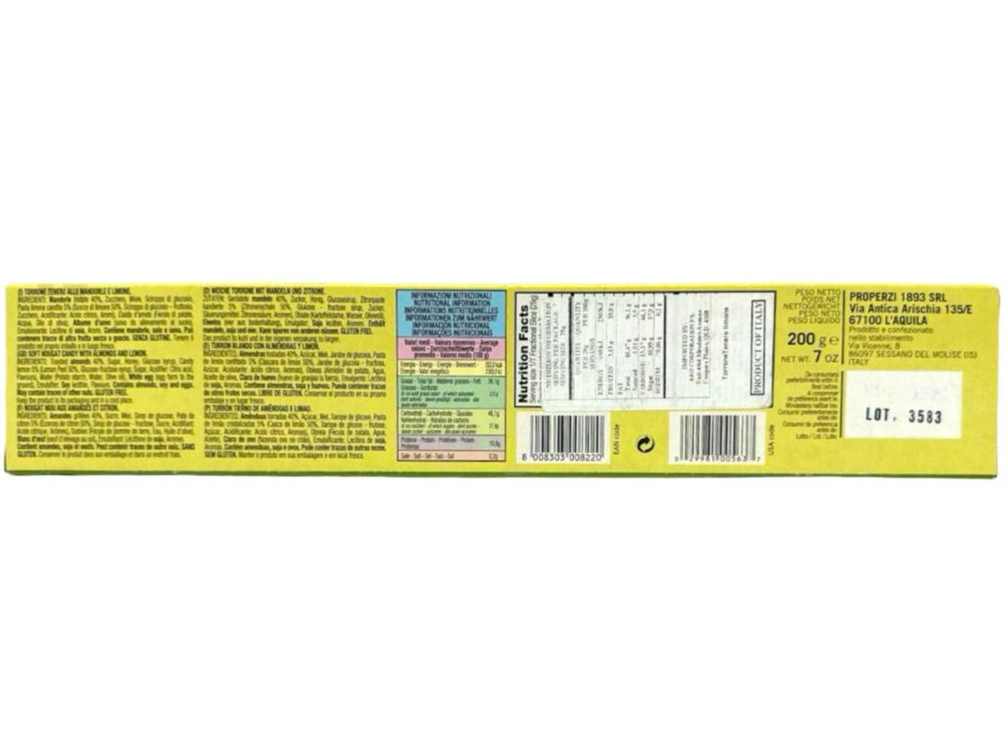 Properzi Italian Soft Nougat Candy With Almonds and Lemon 200g - 2 Pack Total 400g Best Before End of February 2025