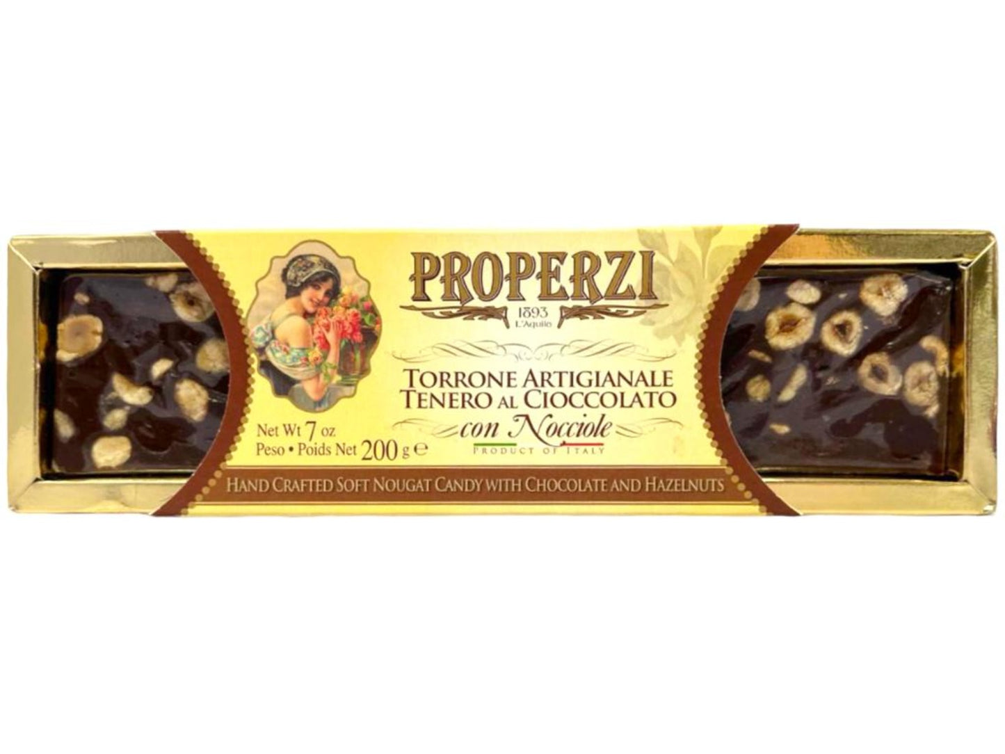 Properzi Italian Hand Crafted Soft Nougat Candy with Chocolates and Hazelnuts 200g