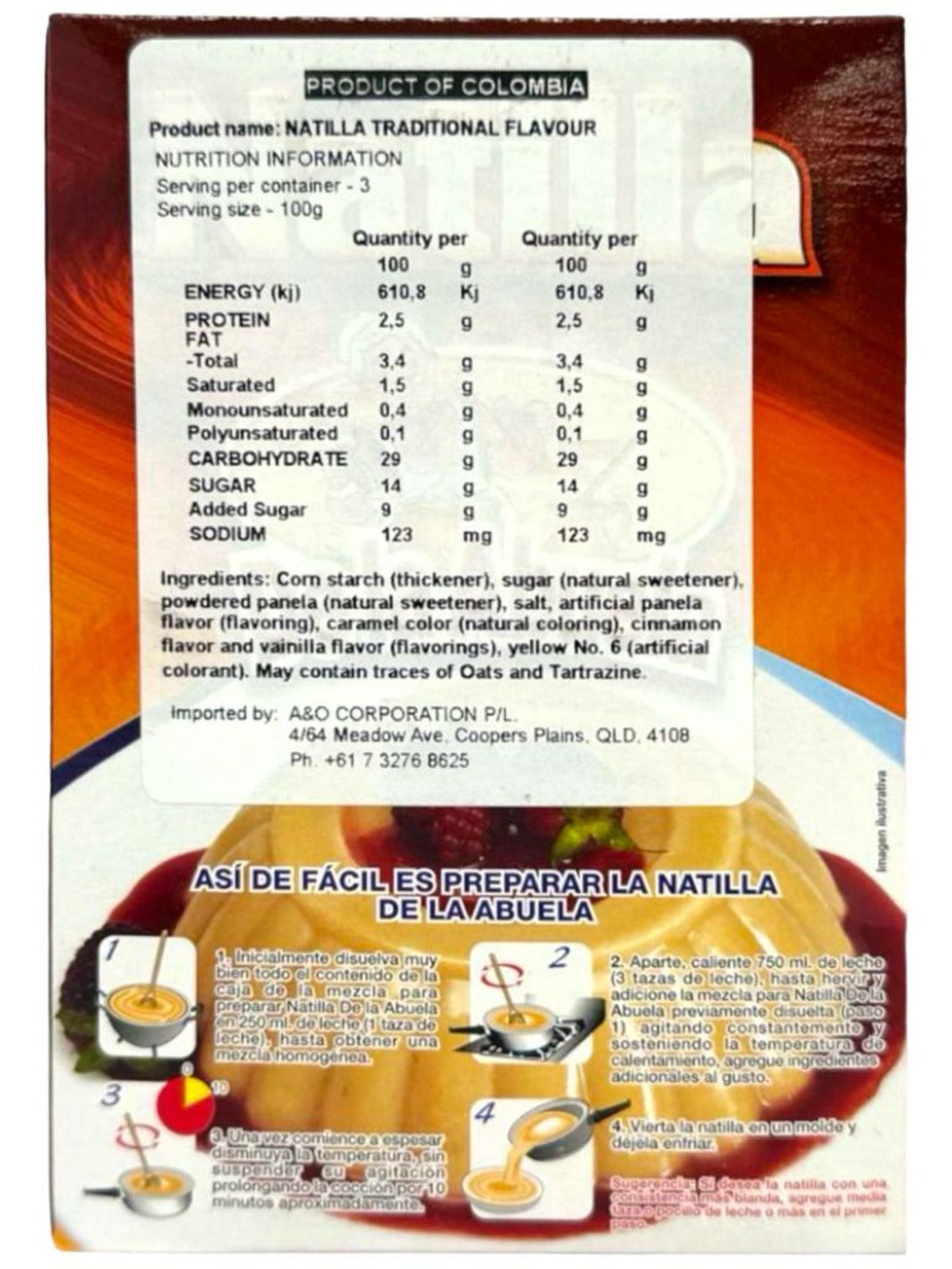 De la Abuela Colombian Baking Mix Pack- Custard, Custard Pudding, Fritters 300g ea 3 Pack 900g Total