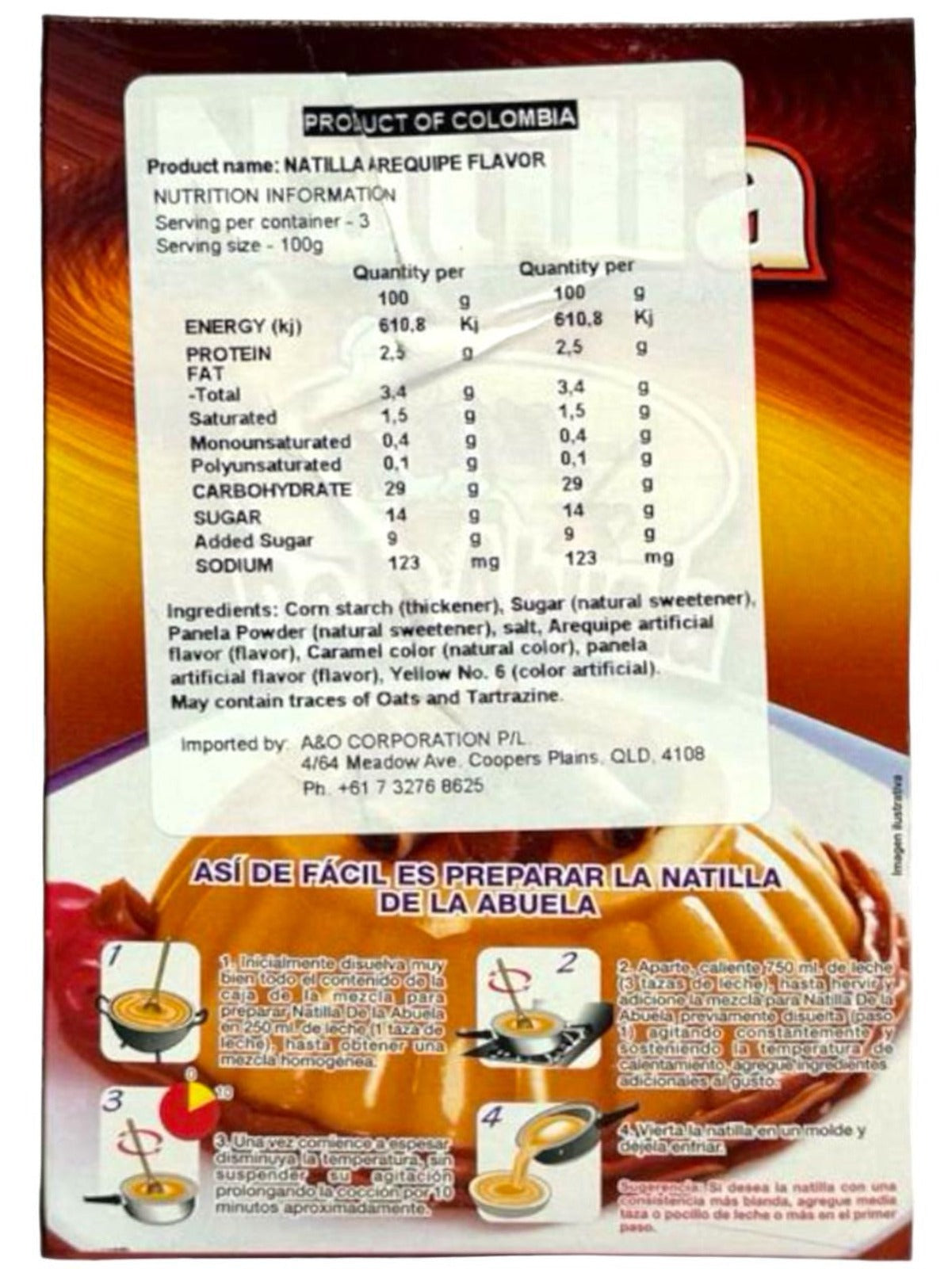 De la Abuela Colombian Baking Mix Pack- Custard, Custard Pudding, Fritters 300g ea 3 Pack 900g Total