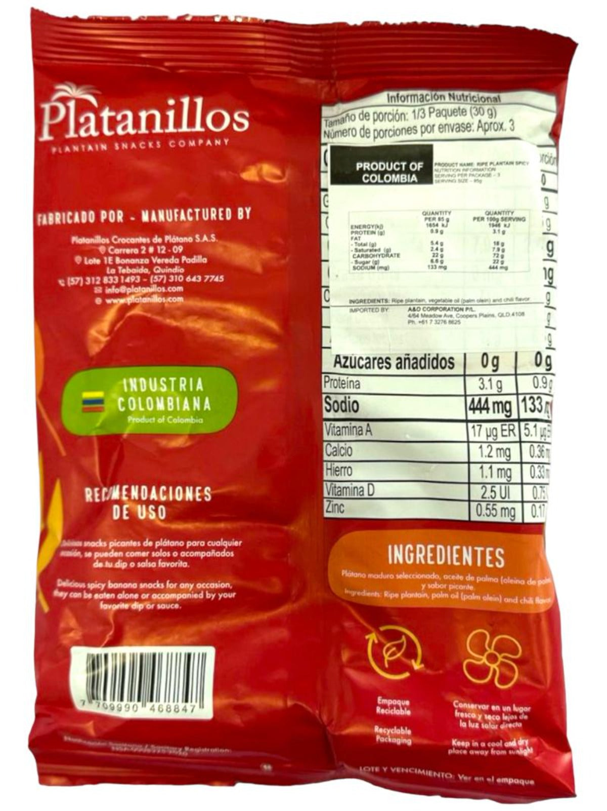 Patakis Maduritos Premium Spicy Plantain Colombian Chips Salted 80g Ea 4 pack 320g total