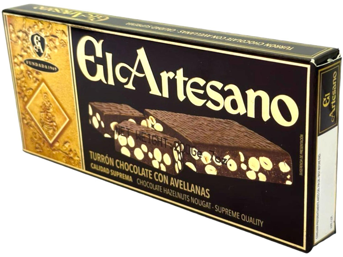 El Artesano Turron Chocolate Con Avellanas Spanish Chocolate Nougat With Hazelnuts 200g