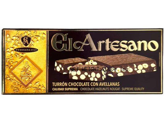 El Artesano Turron Chocolate Con Avellanas Spanish Chocolate Nougat With Hazelnuts 200g