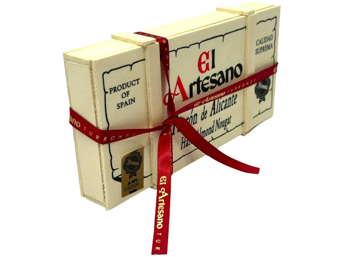 El Artesano Spanish Hard Almond Nougat in Wooden Gift Box Turron de Alicante 200g