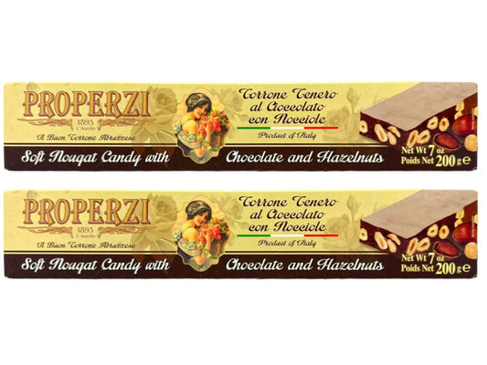 Properzi  Italian Soft Nougat Candy With Chocolate And Hazelnut 200g 2 Pack Total 400g