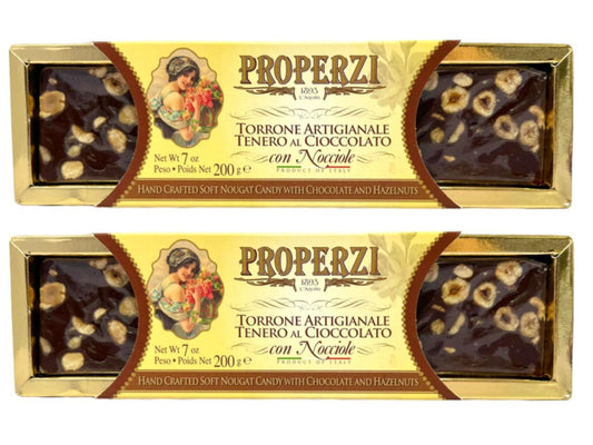 Properzi Italian Hand Crafted Soft Nougat Candy with Chocolates and Hazelnuts 200g - 2 Pack Total 400g