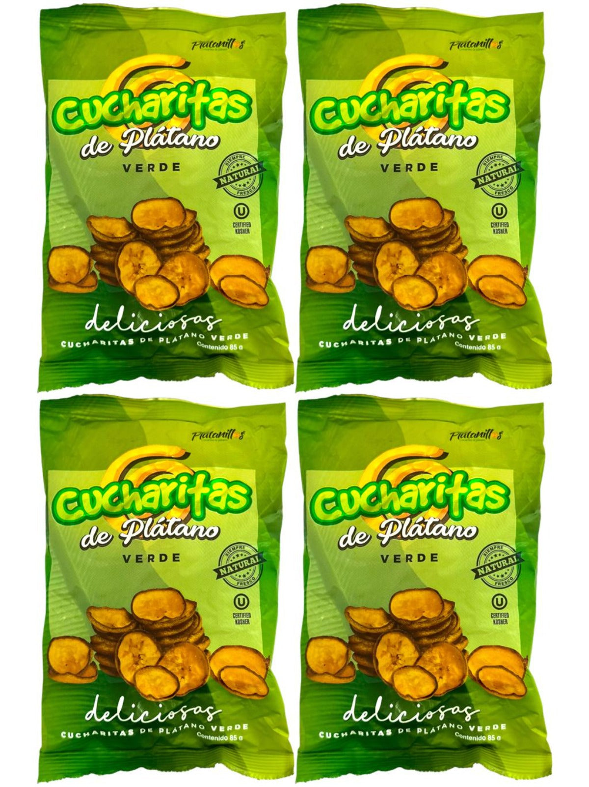 Cucharitas de Platano Verde Plantain Chips Salted 85g -4 Pack Total 340g Best Before End Of March 2024