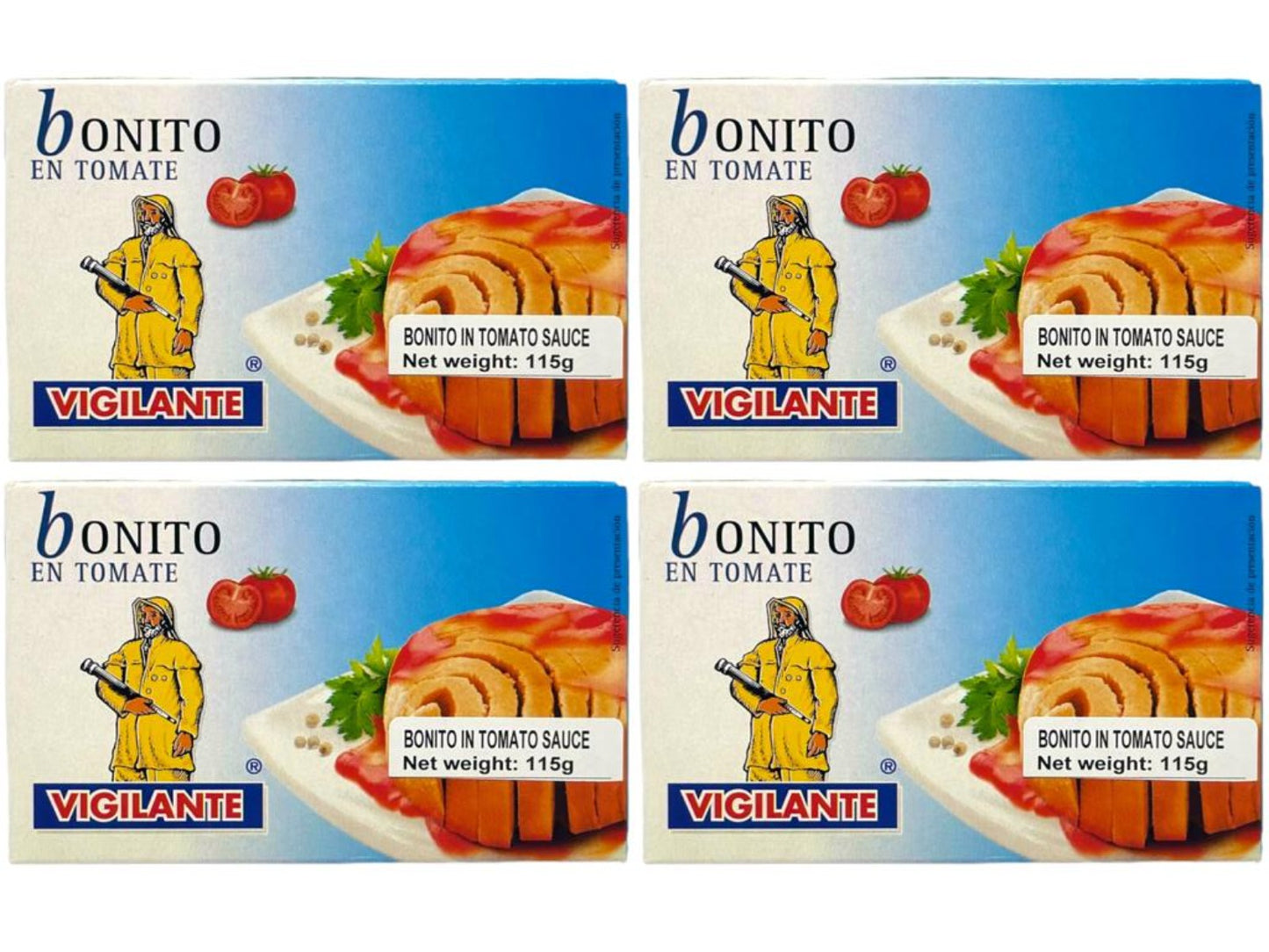 Vigilante Bonito en Tomate - Spanish Bonito in Tomato Sauce 115g - 4 Pack Total 460g Best Before Jan 2027