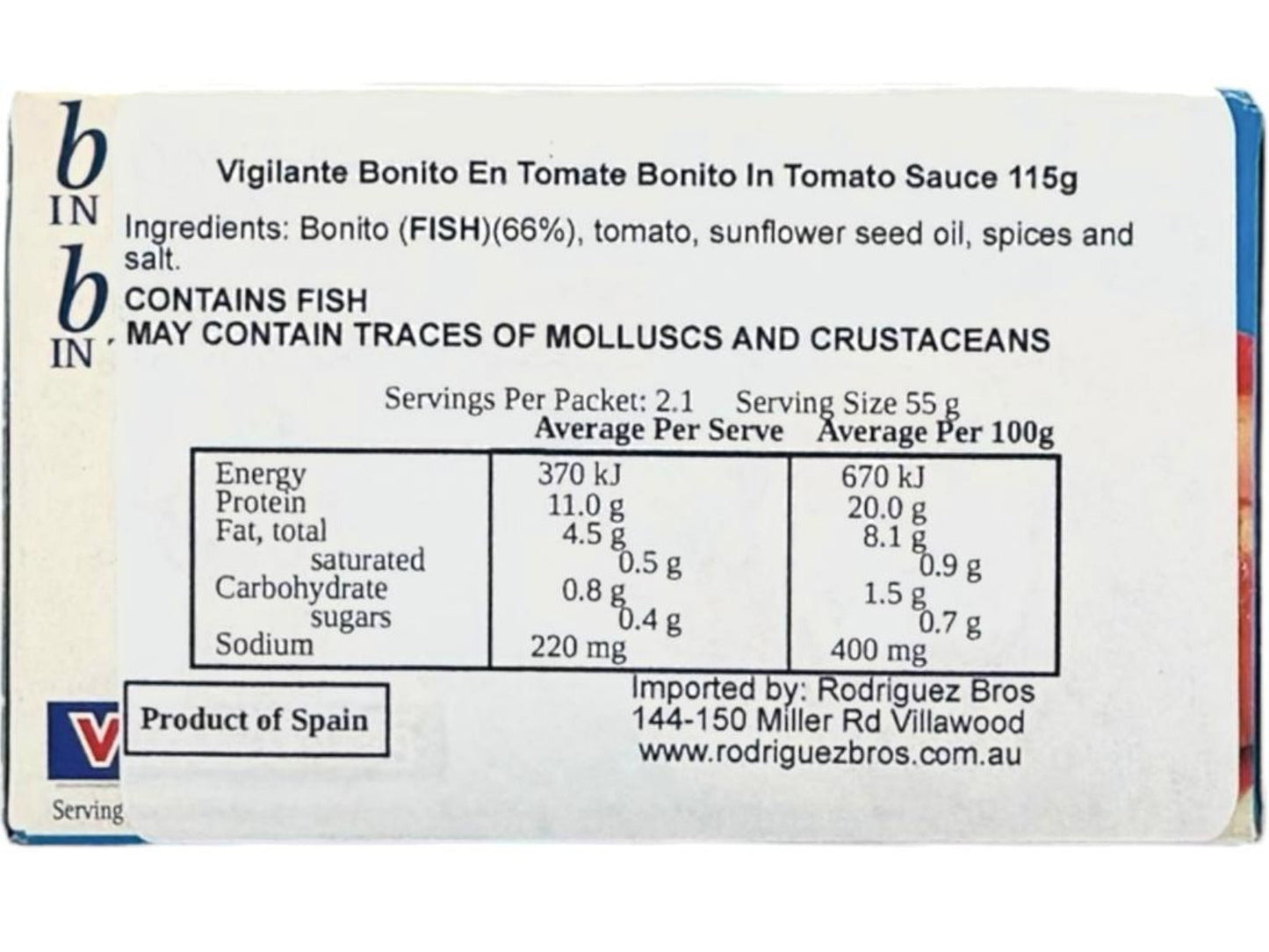 Vigilante Bonito en Tomate - Spanish Bonito in Tomato Sauce 115g - 4 Pack Total 460g