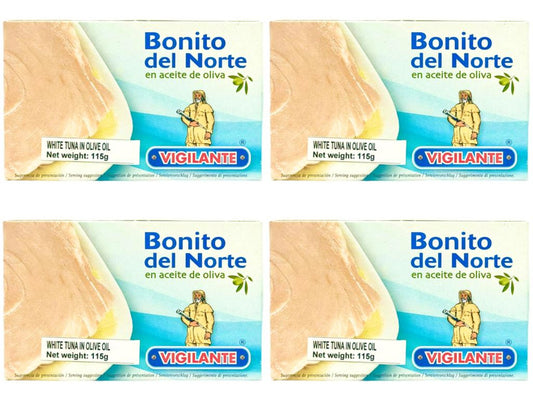 Vigilante Bonito del Norte en Aceite de Oliva - Spanish White Tuna in Olive Oil 115g - 4 Pack Total 460g Best Before Jan 2029