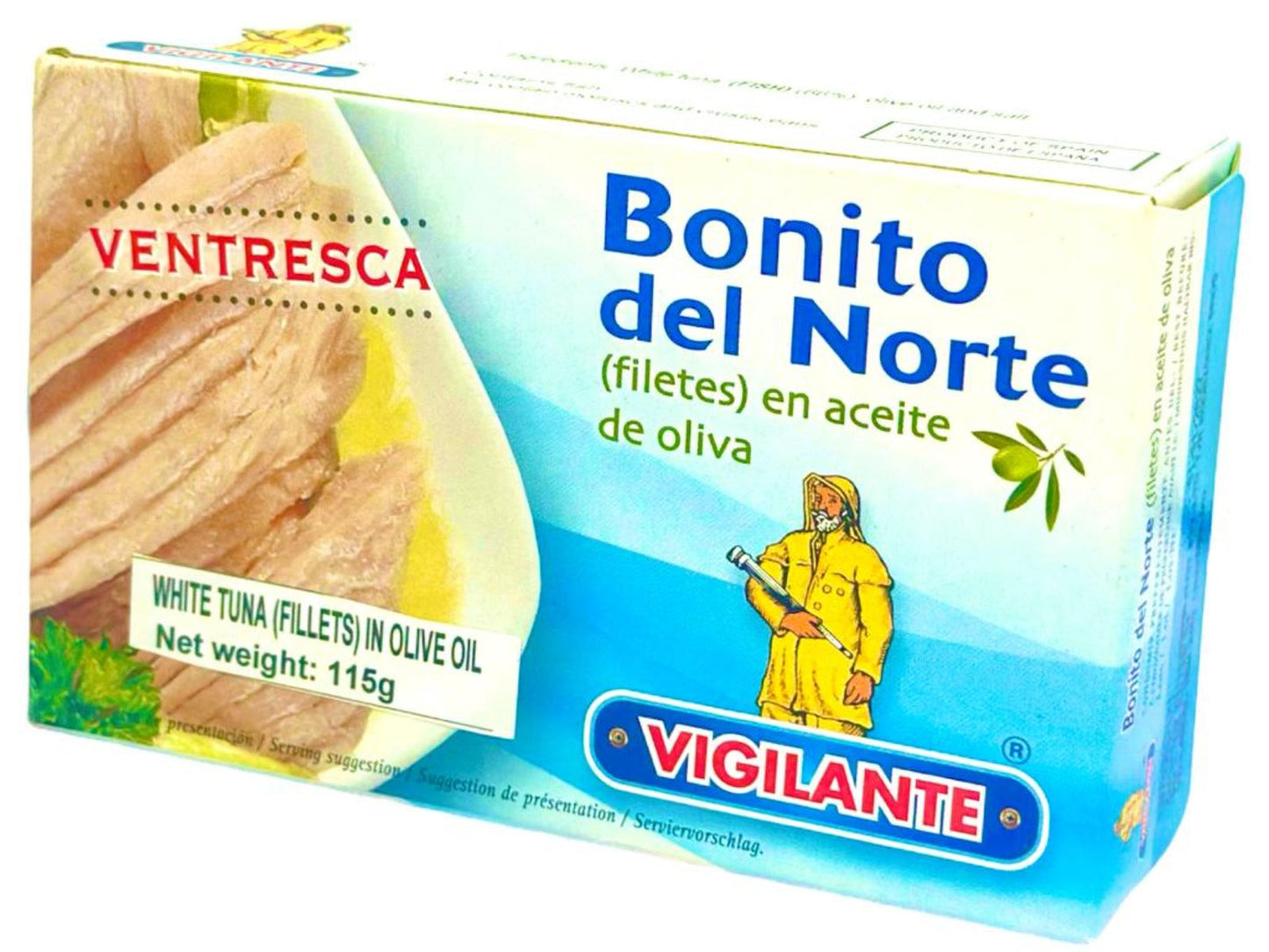 Vigilante Bonito del Norte Filetes en Aceite de Oliva  - Spanish White Tuna Fillets in Olive Oil 115g - 4 Pack Total 640g Best Before Jan 2027