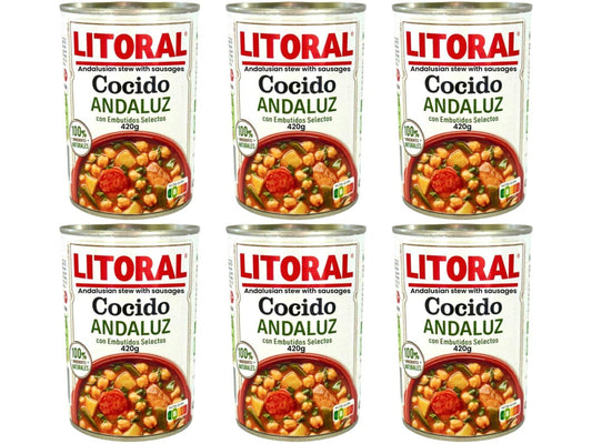 Litoral Cocido Andaluz Spanish Andalusian Stew With Sausages 420g -6 Pack Total 2520g