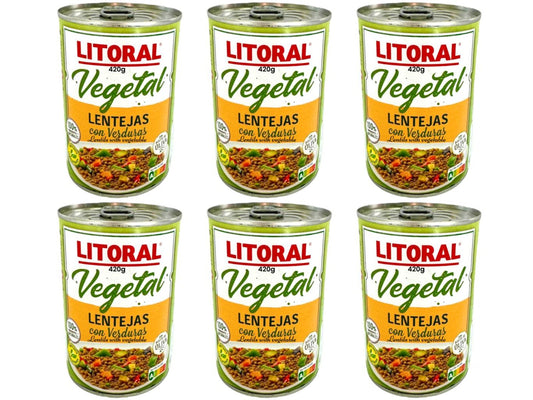 Litoral Vegetal Lentejas con Verduras Lentils with Vegetables 420g - 6 Pack Total 2520g