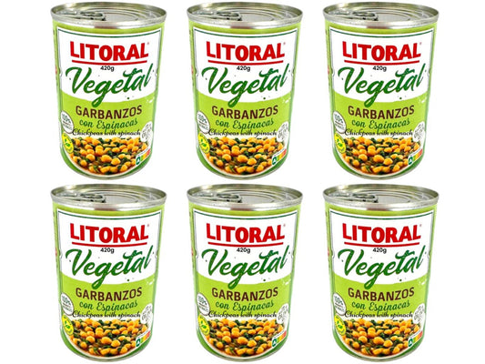 Litoral Vegetal Garbanzos con Espinacas Chickpeas with Spinach 420g - 6 Pack Total 2520g